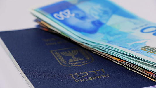 无缝环状的最高视图Israeli护照顶视环Shekel视频的预览图