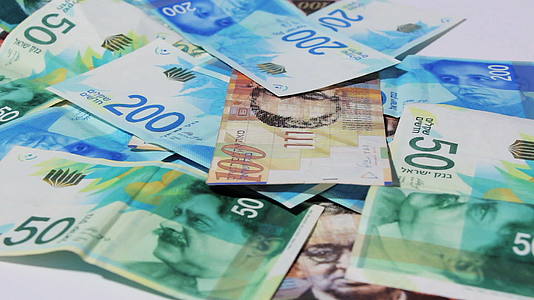 各种Israeli谢克尔货币账单旋转-无缝-无缝视频的预览图