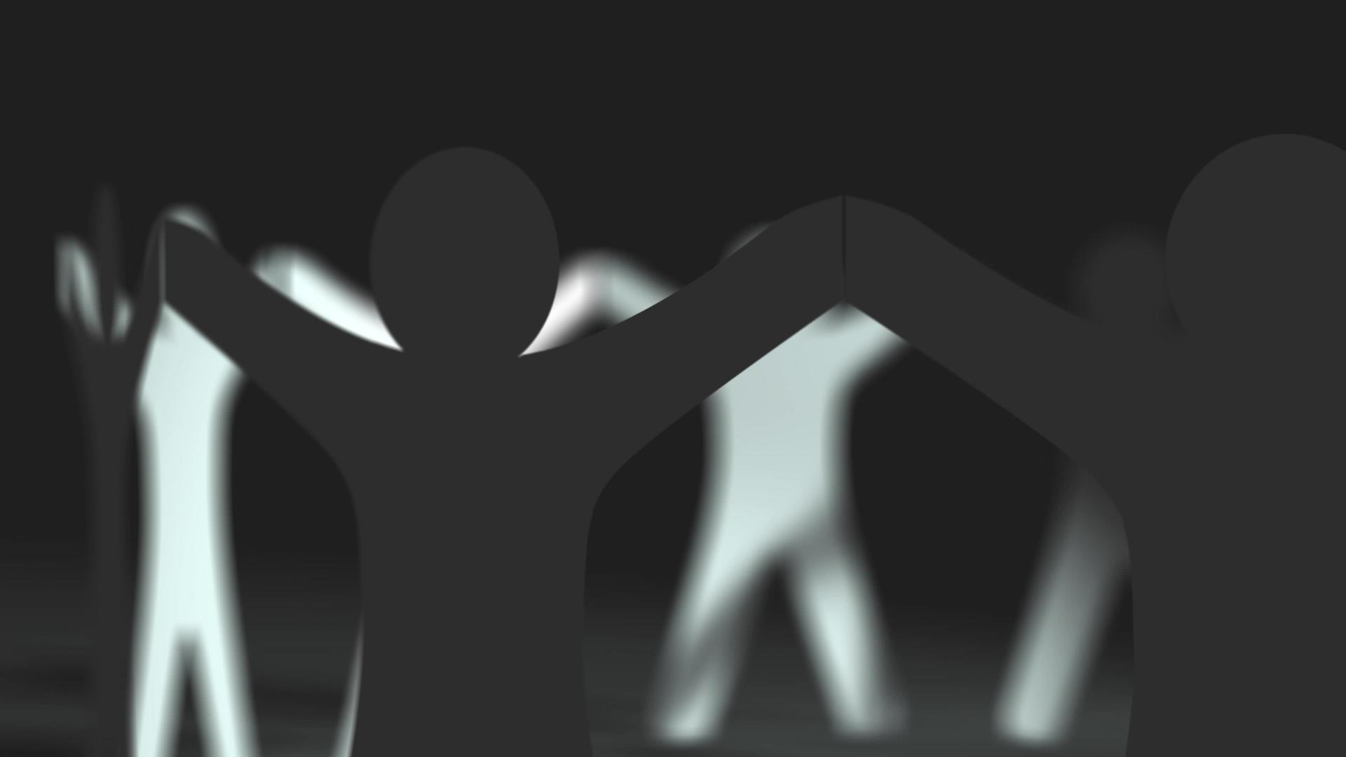 人类纸娃娃围绕圆圈旋转在灰色地板环的背景上反射阴影视频的预览图