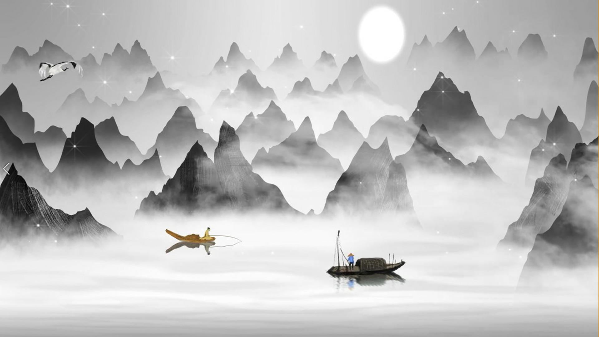 中国风水墨山水画视频的预览图