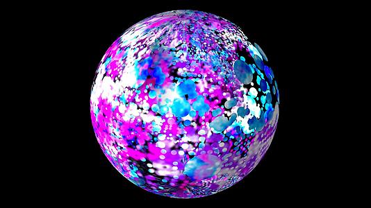 抽象的蓝色青青粉白色颗粒球在球中随机飞行缓慢旋转视频的预览图