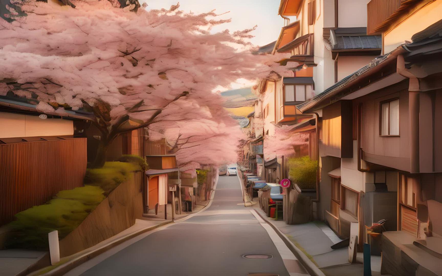 街上的樱花树视频的预览图