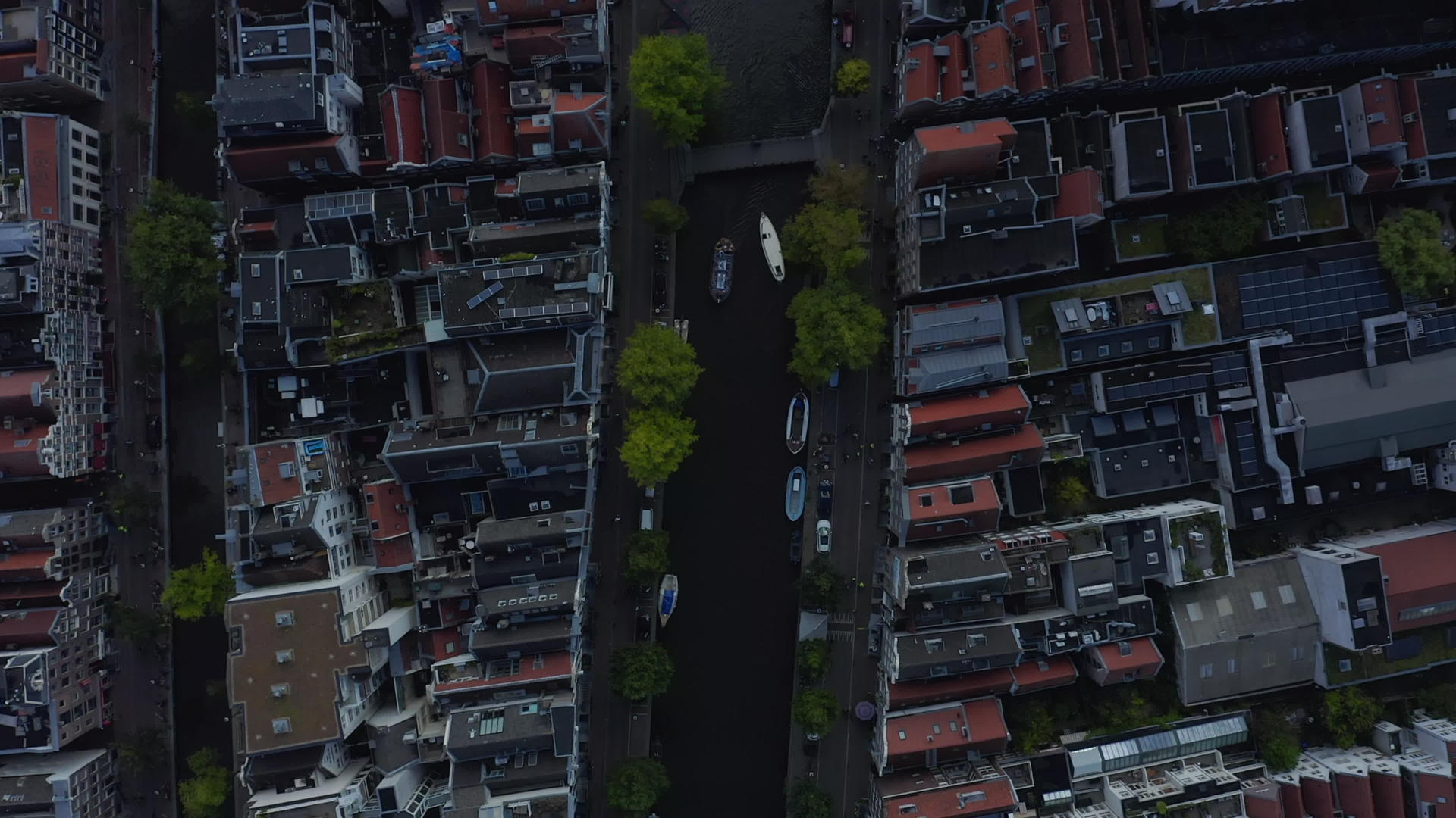 Amersterdam居民区、运河和船只视频的预览图