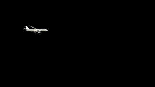 在黑色背景hd白色三维客机飞行视频的预览图