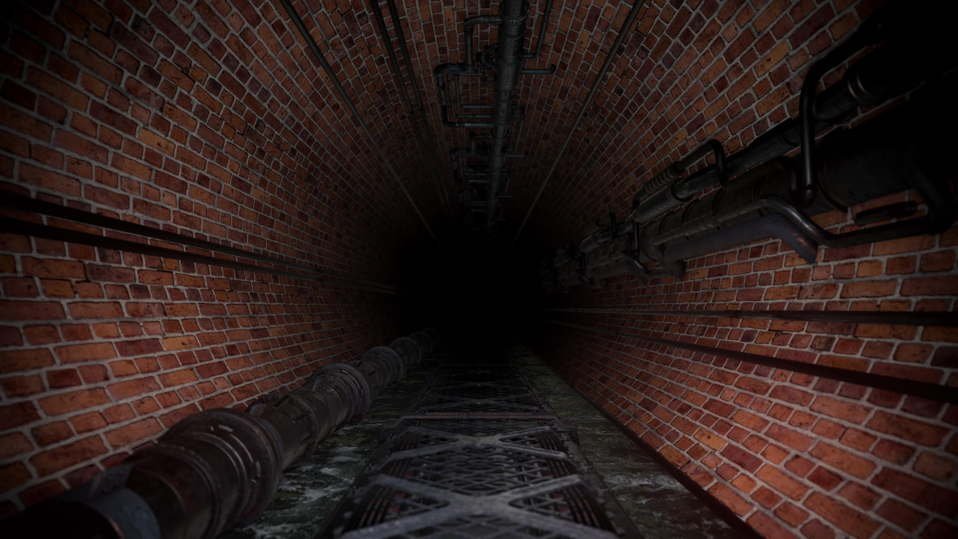 令人毛骨悚然的黑砖工业下水道隧道视频的预览图