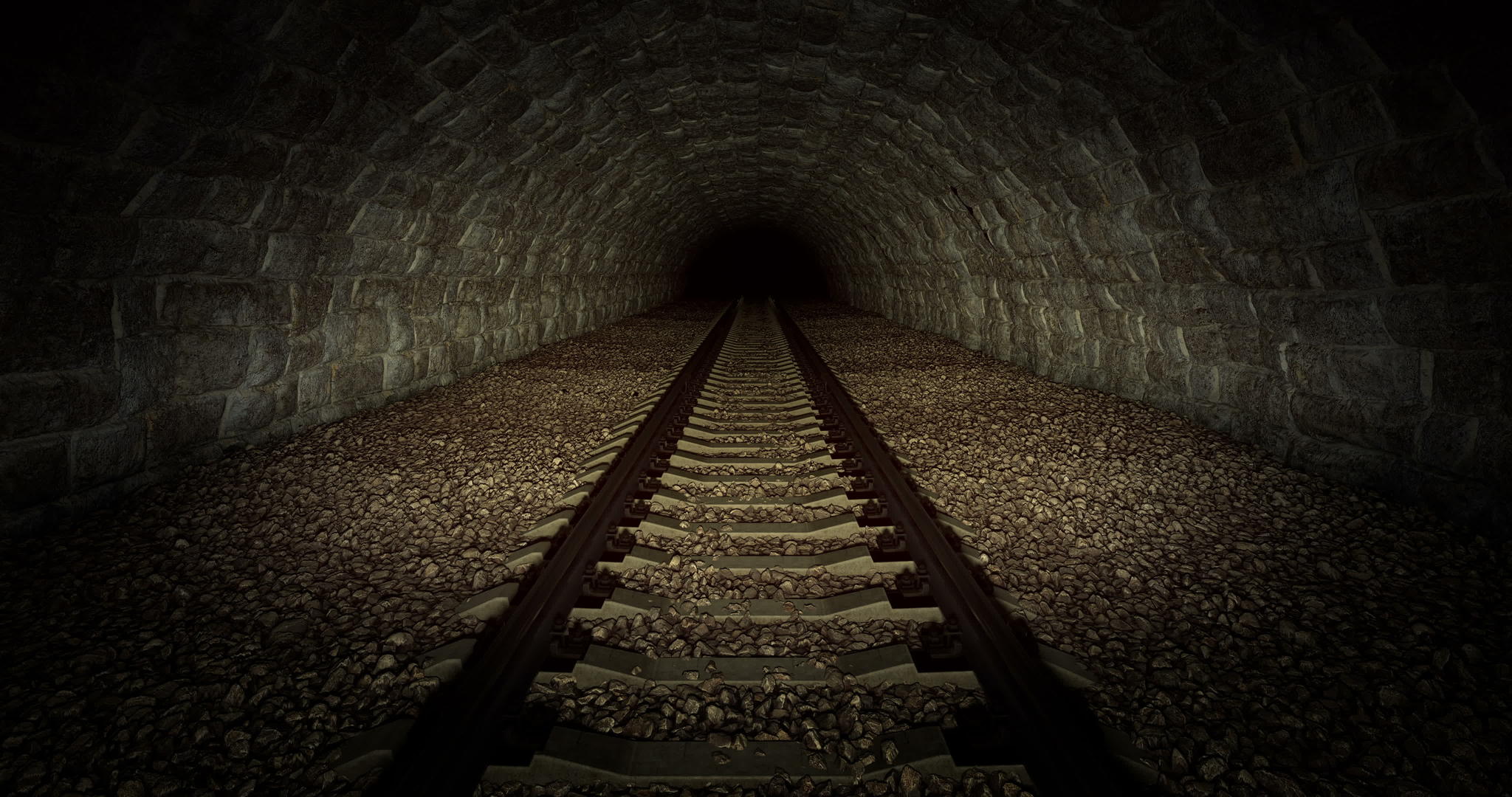 穿过铁路隧道进入黑暗3D循环动画片视频的预览图