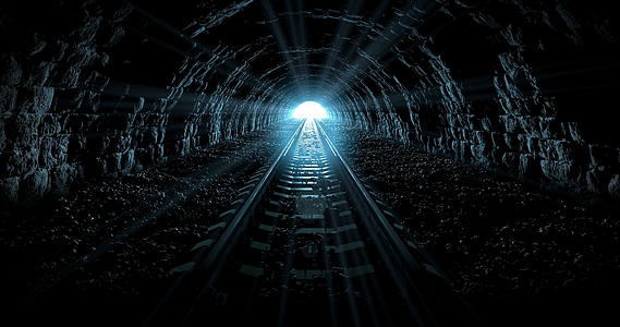 穿过一条铁路隧道向灯光移动3D循环动画视频的预览图