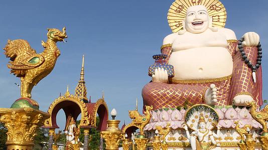 佛寺外和亭雕像的传统幸福Hotei亚洲国家的雕塑视频的预览图