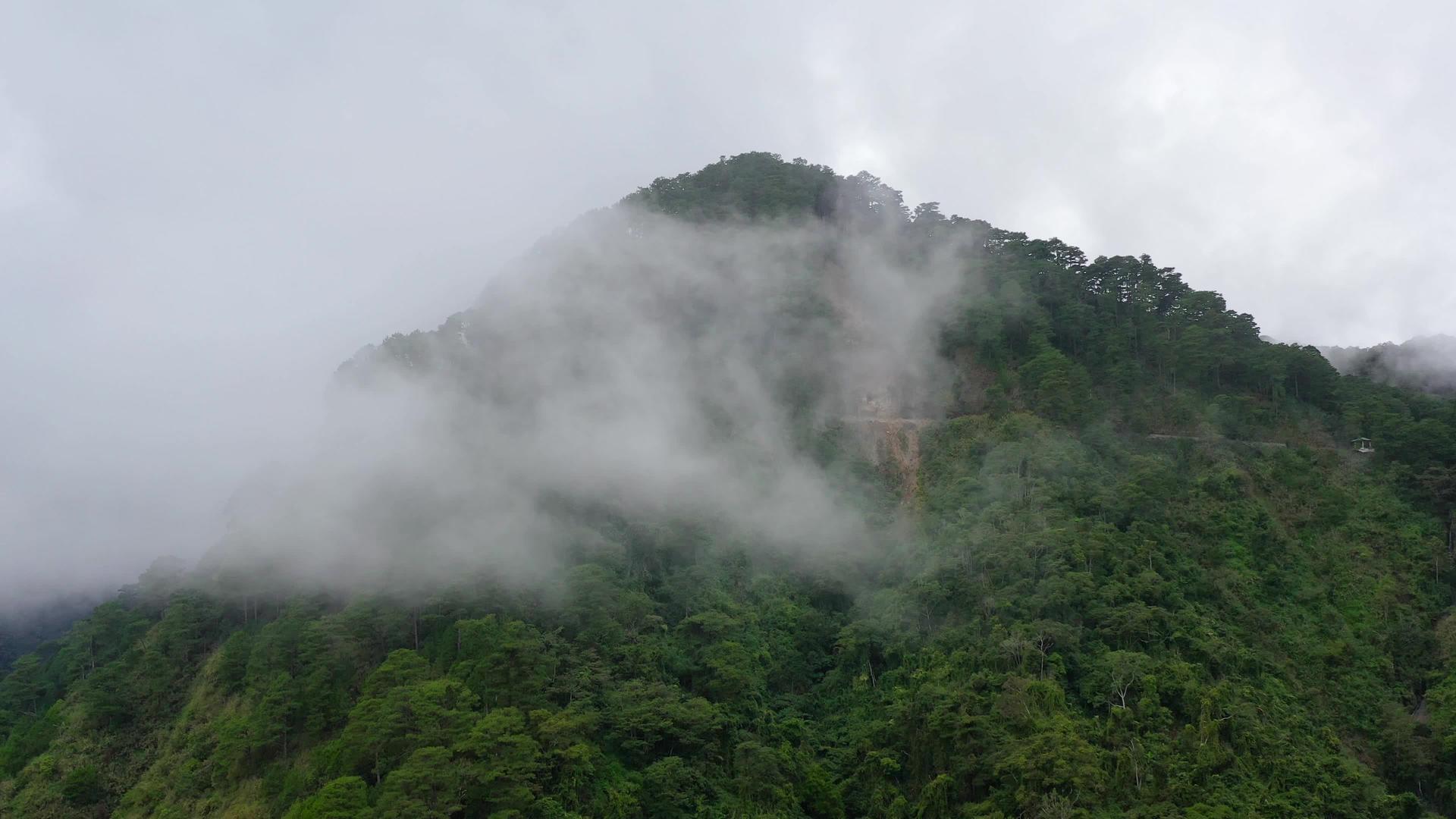 雨林和云层覆盖山峰热带气候下的雨云也覆盖了山峰视频的预览图