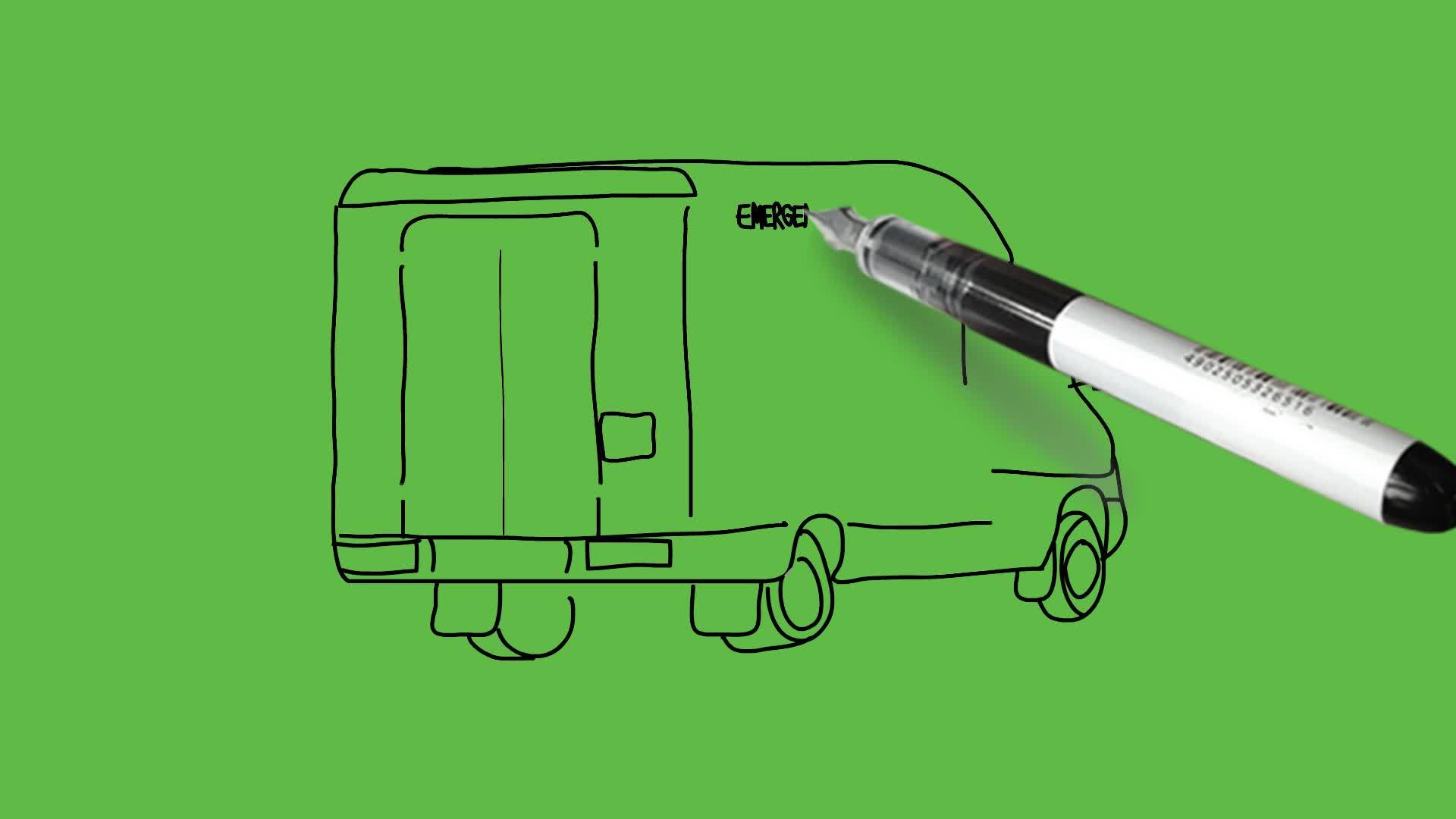 在抽象的绿色背景下黑色和色和彩色组合的大型巴士视频的预览图