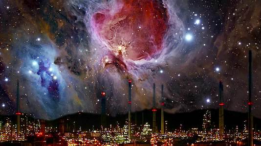 炼油厂的石油之夜天空和银河系在背景上滚动这是纳萨提供的视频的预览图