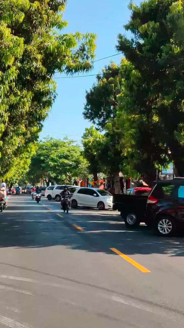 从印尼巴厘岛小镇摩托车行驶的角度来看视频的预览图