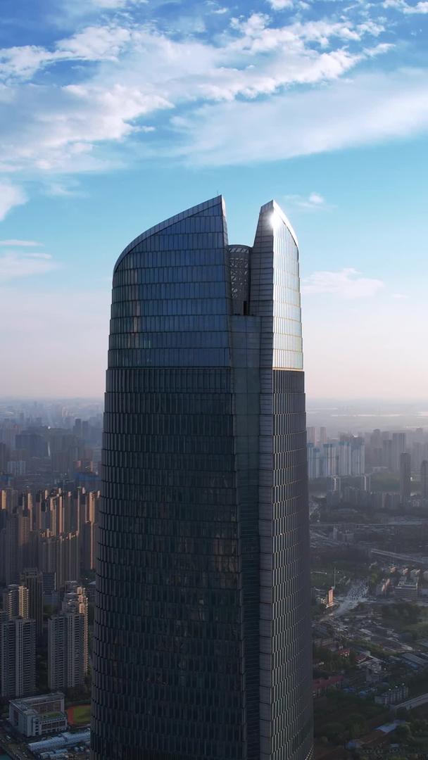 航拍城市武汉中心大厦蓝天白云地标天际线高楼素材视频的预览图