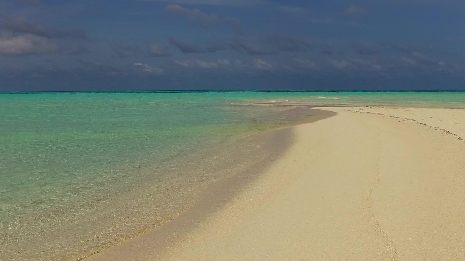 以蓝水和白沙本为背景在珊瑚礁附近美丽的海滩生活视频的预览图
