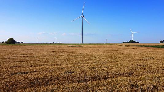 小麦田附近的风能涡轮机视频的预览图