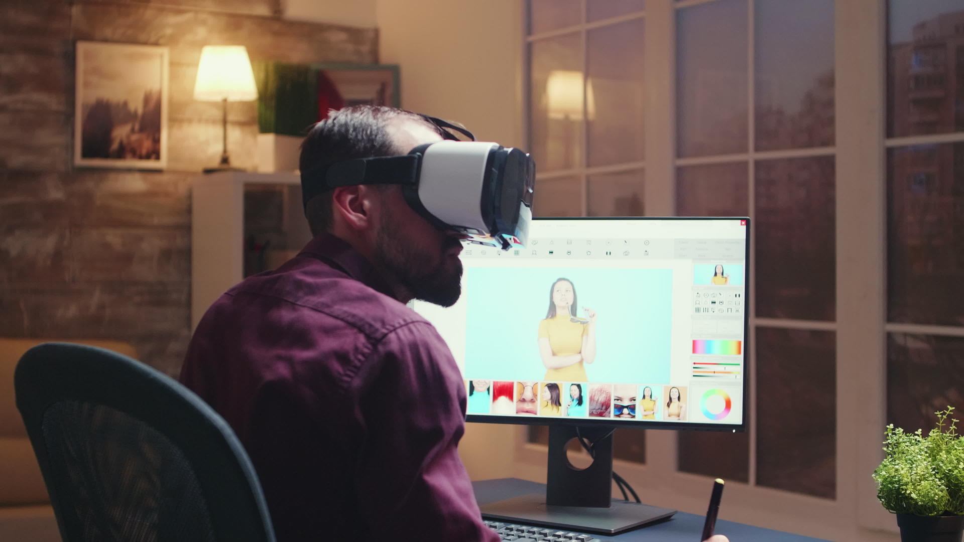 自由自由专业摄影师使用虚拟现实头盔视频的预览图