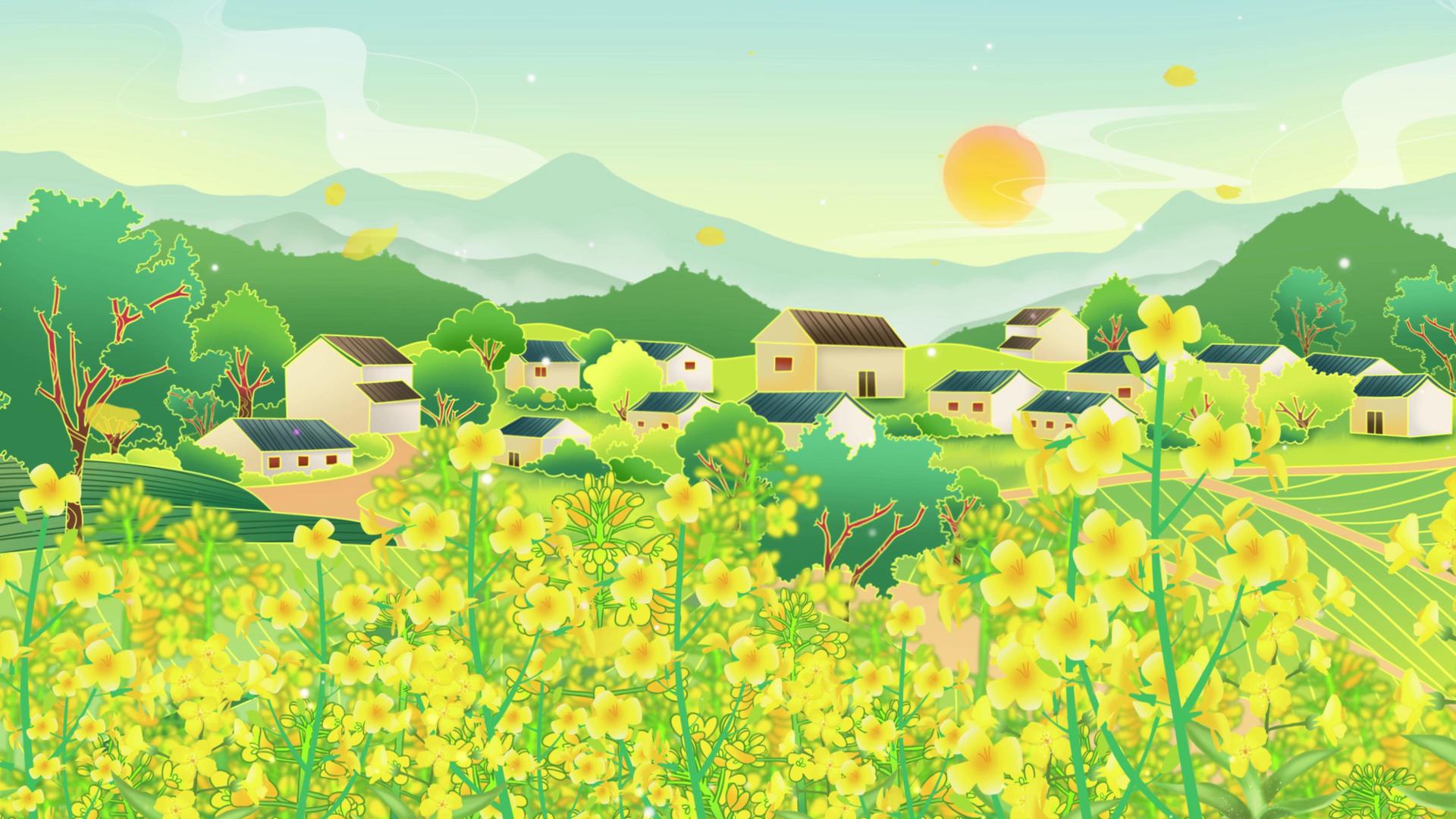 春田田野油菜花背景视频视频的预览图