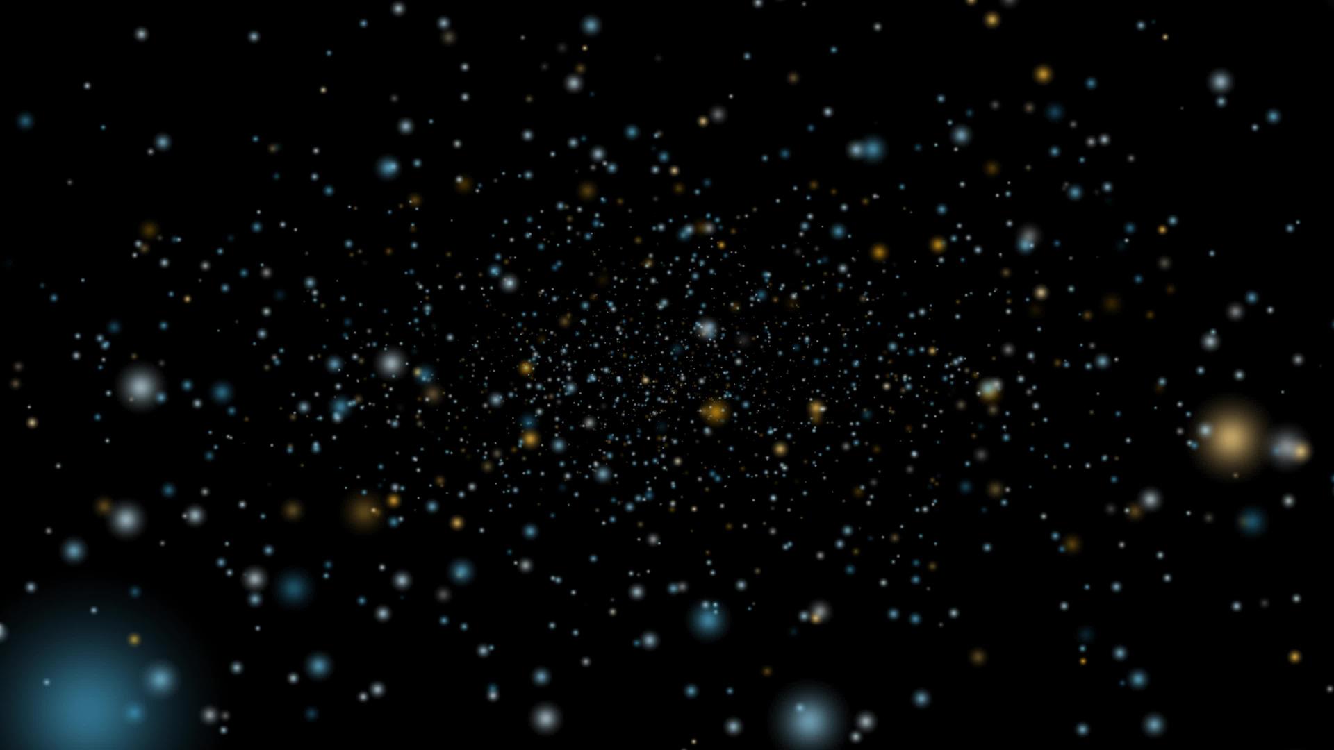 在深太空中放大金雪和冰星灰尘慢慢漂浮在黑屏上视频的预览图