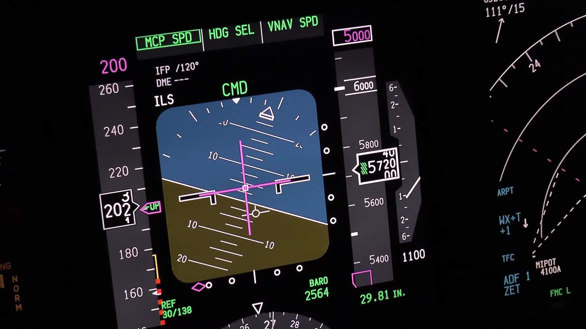 实际的空中视频显示在飞机的主要飞行中视频的预览图