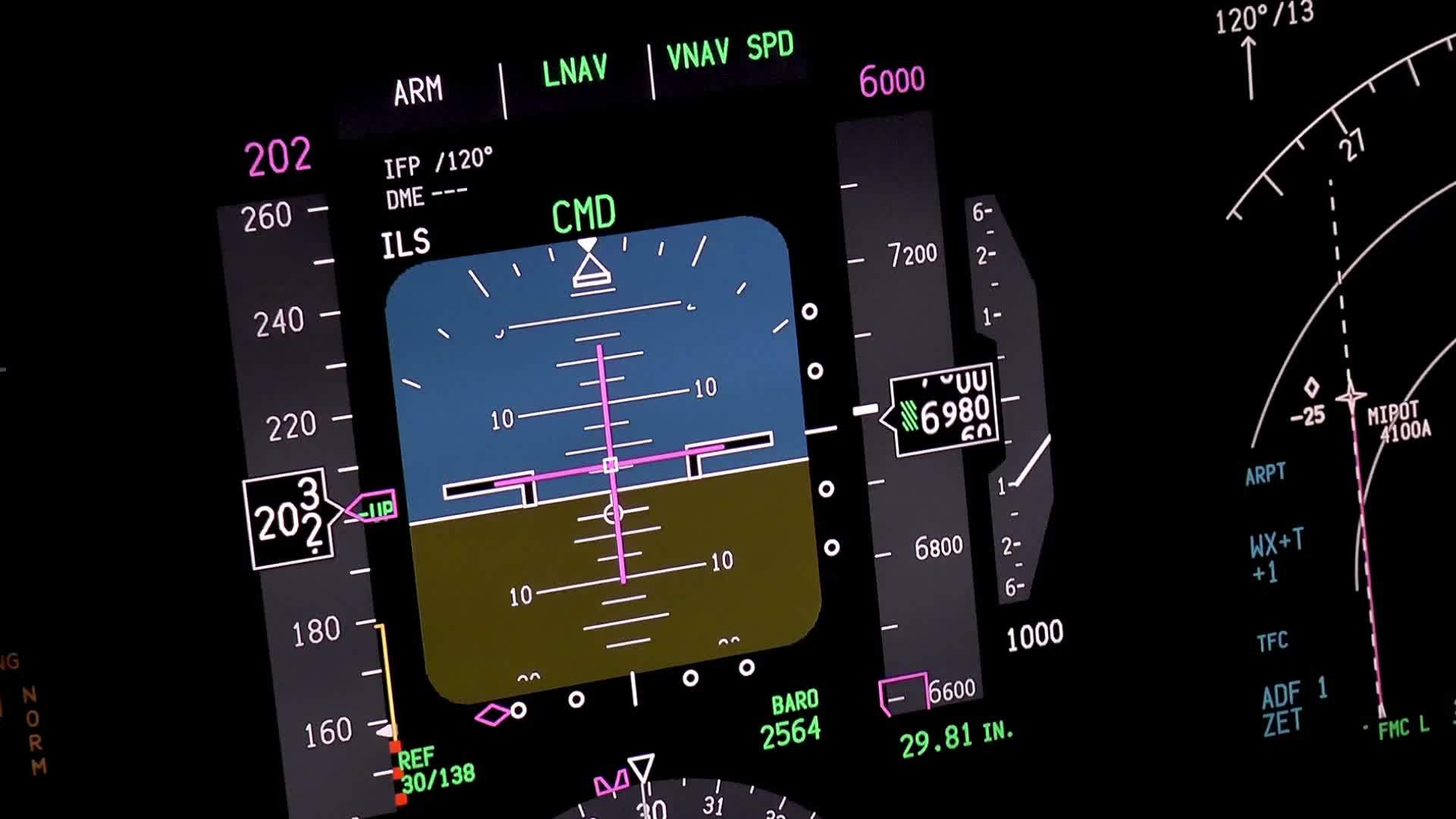 实际的空中视频显示在飞机的主要飞行中视频的预览图