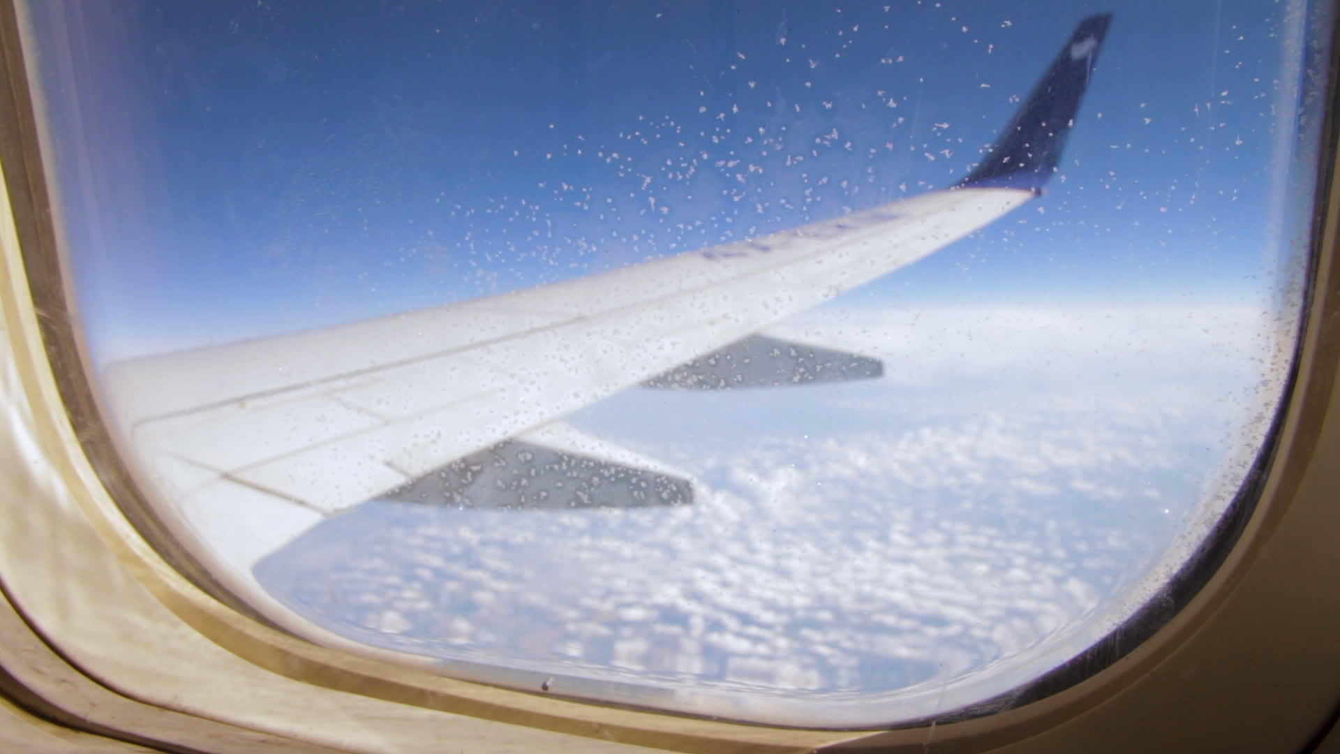 冷冻冷凝冰晶体在飞机窗口的后侧视频的预览图