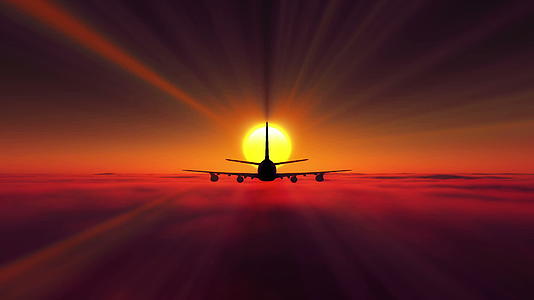飞机飞越云层日落视频的预览图