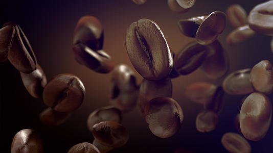咖啡豆从黑色背景的角度飞行视频的预览图