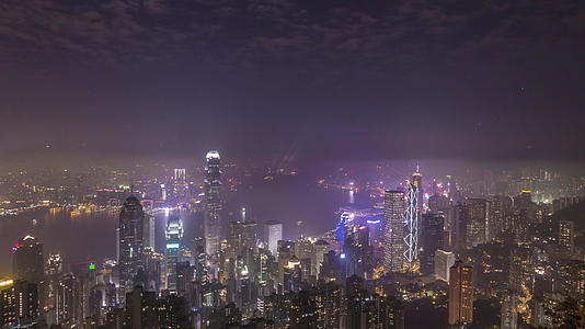 明亮的香港天线和夜光灯之间的时间间隔从Victoria视频的预览图