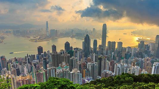 香港的城市景观对胜利高峰时间的消失有很高的观点视频的预览图