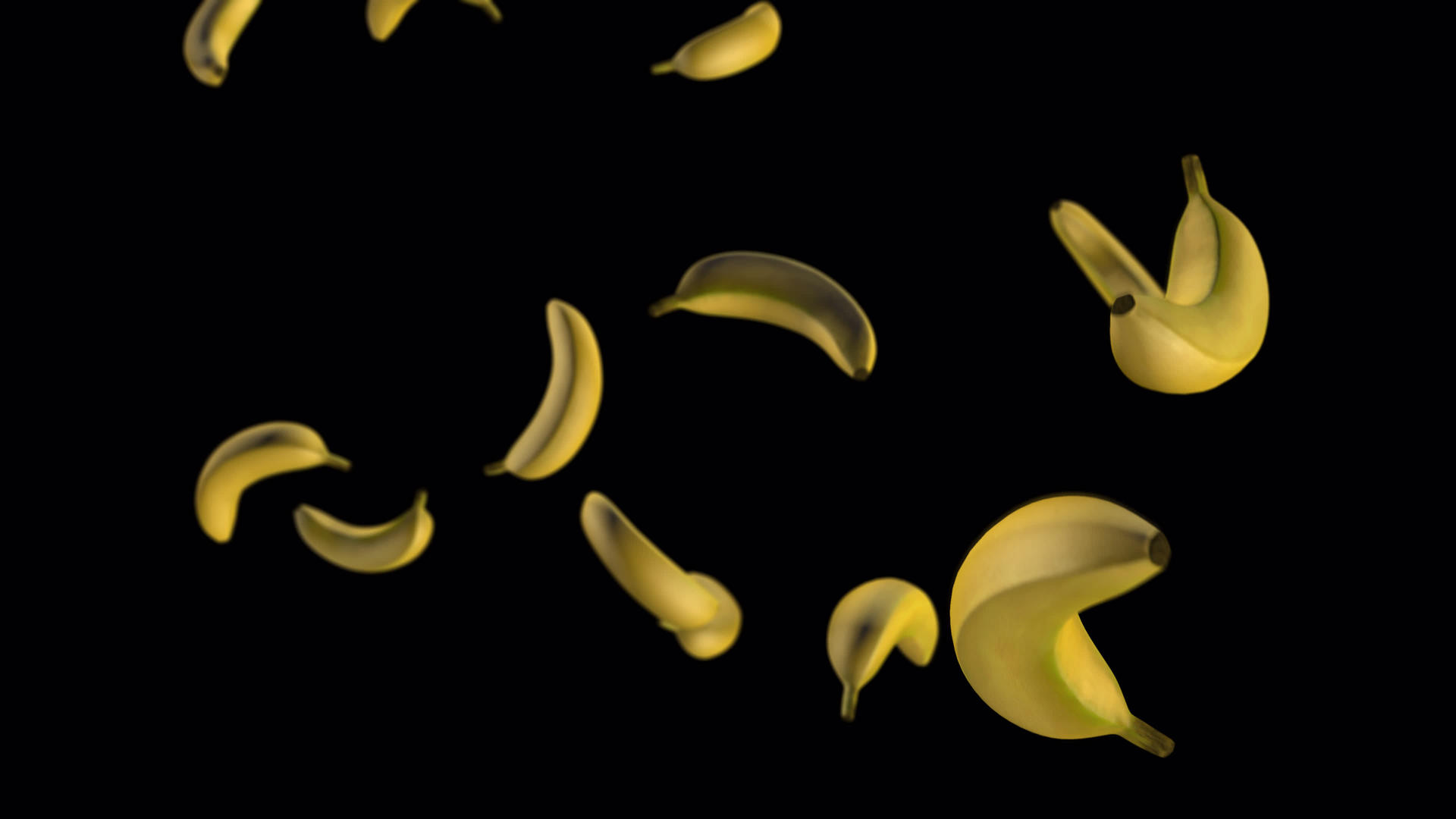 香蕉在零重力下旋转它们在空中漂浮30D选择性动画焦点视频的预览图