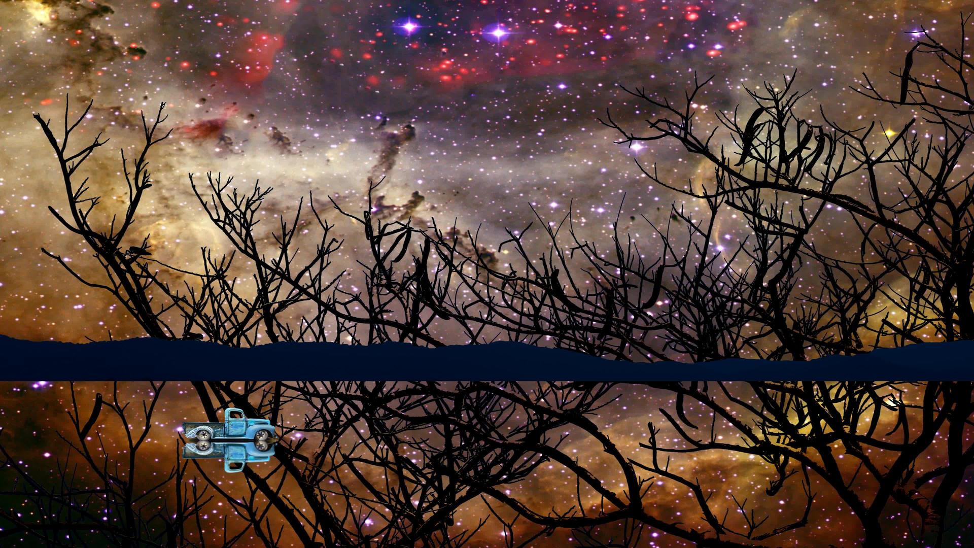 当水镜和星云银河系反射湖面时视频的预览图
