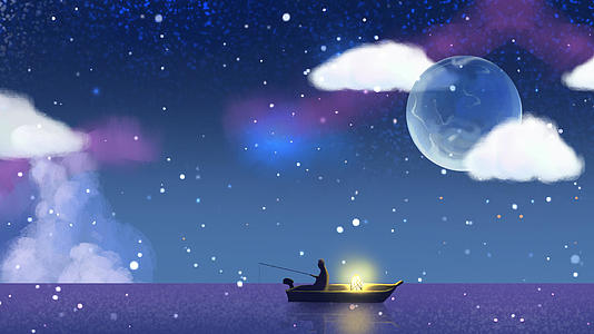 月光下的小船中秋背景视频视频的预览图