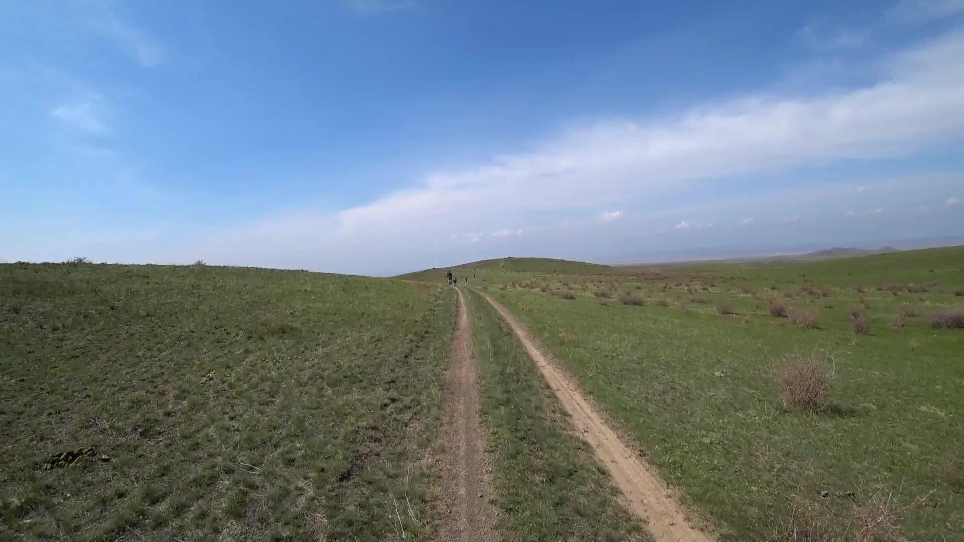 骑自行车在绿地的路上视频的预览图