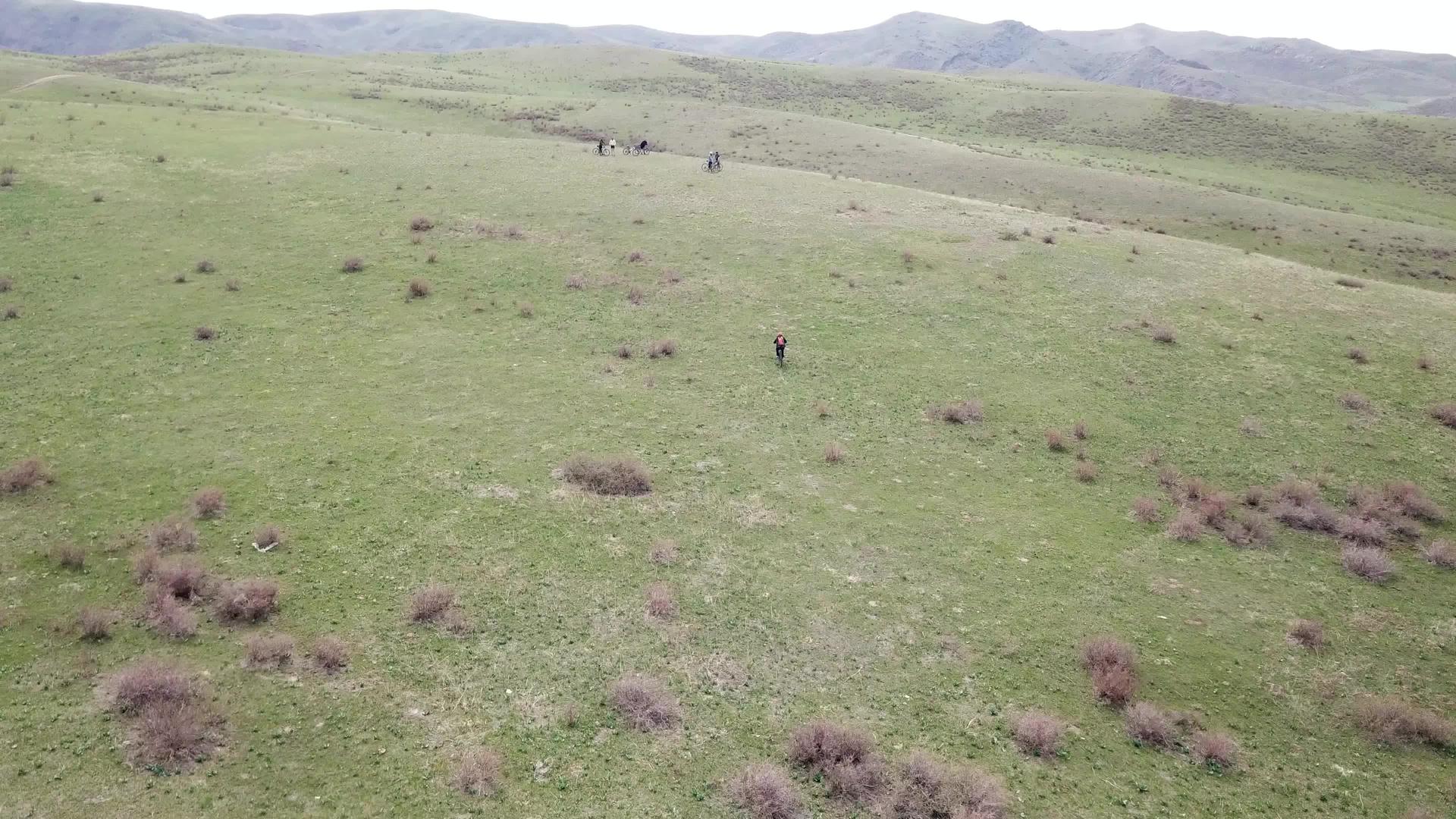 一群骑自行车的骑手骑在绿色的草原上视频的预览图