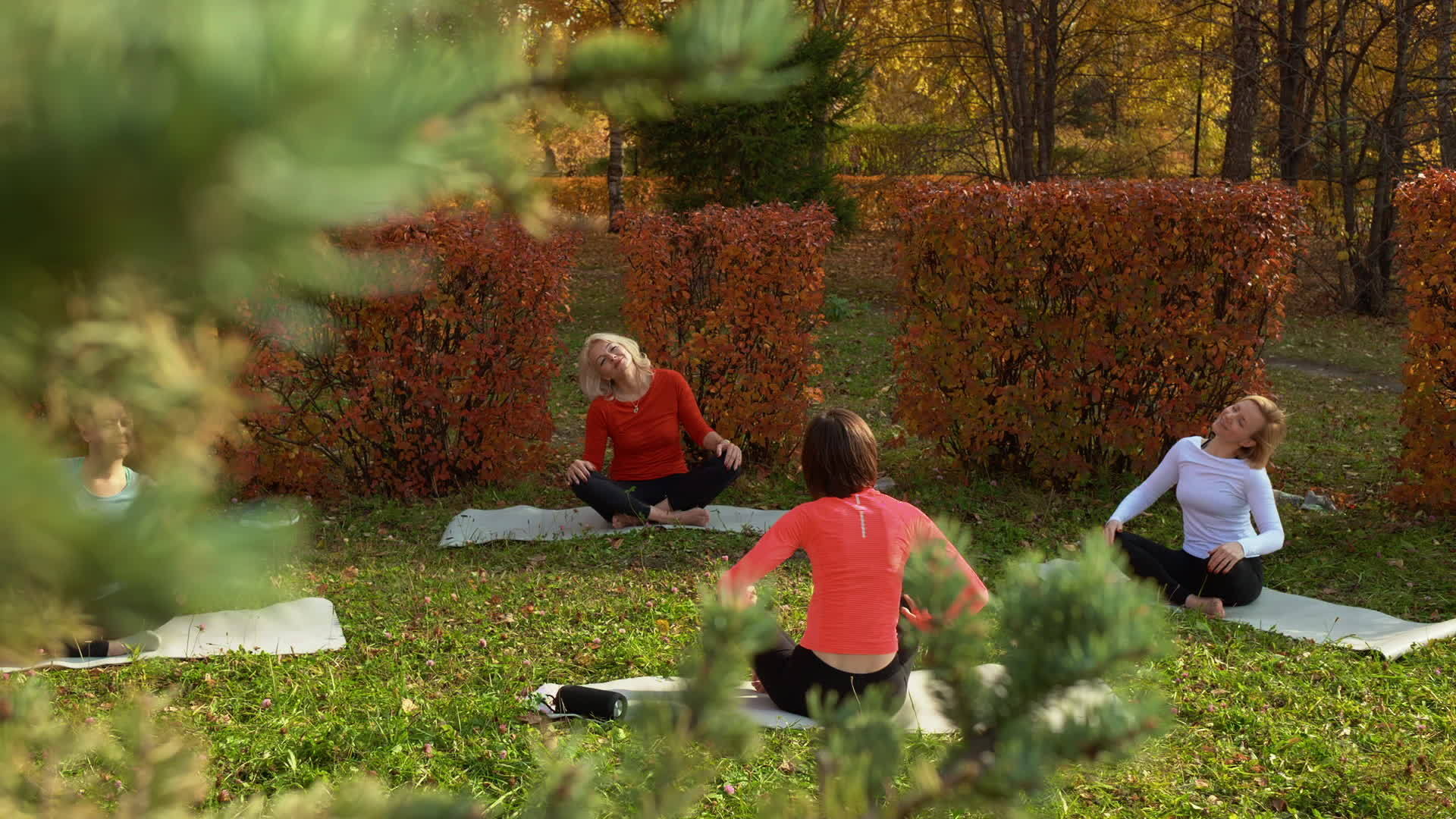 女性在公园沉默时放松的高度视角视频的预览图
