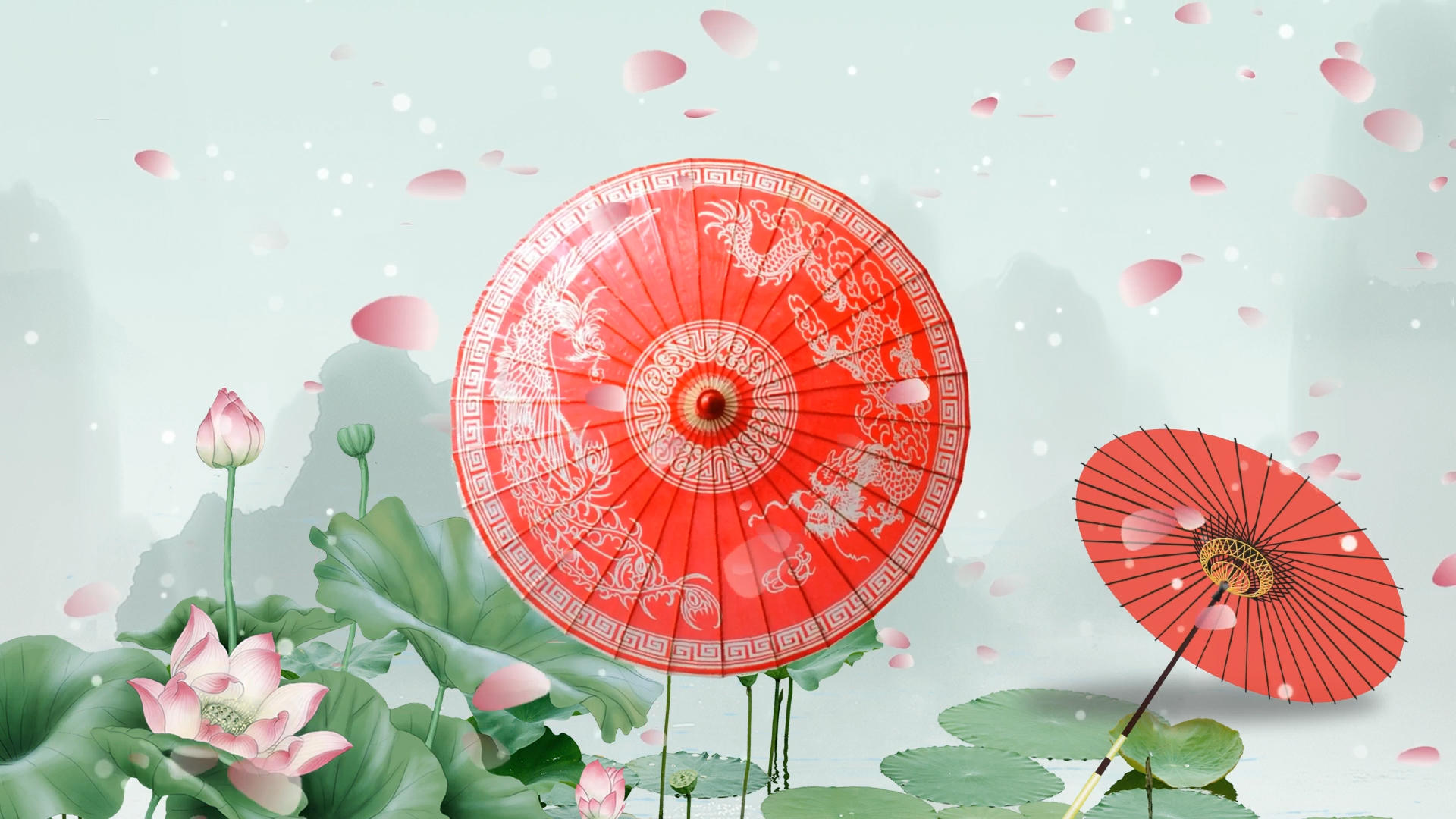 中国风油纸伞背景视频的预览图