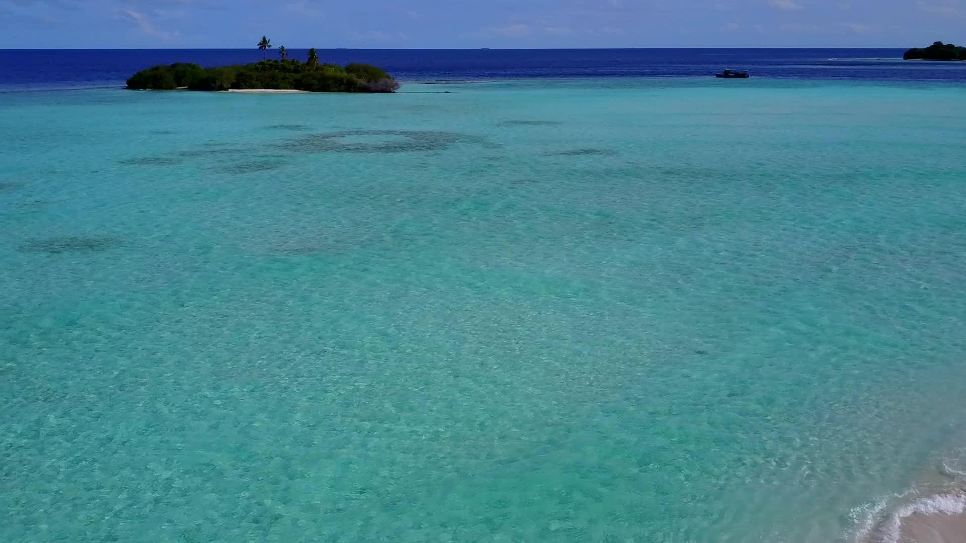 天然豪华环礁湖海滩野生生物海平面蓝海和浅沙背景视频的预览图