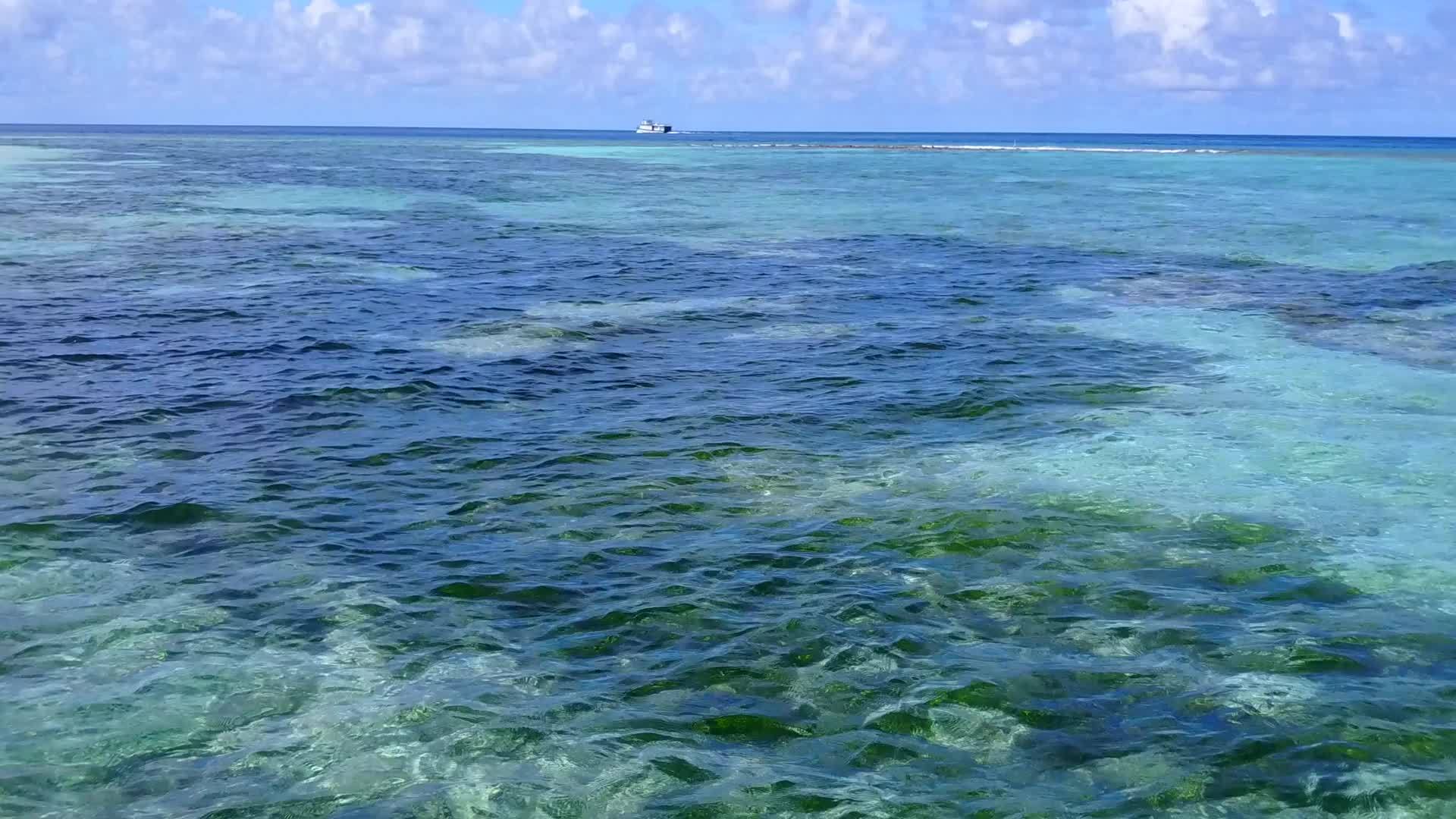 蓝洋海滩生活方式采用蓝水和白沙背景的蓝水视频的预览图