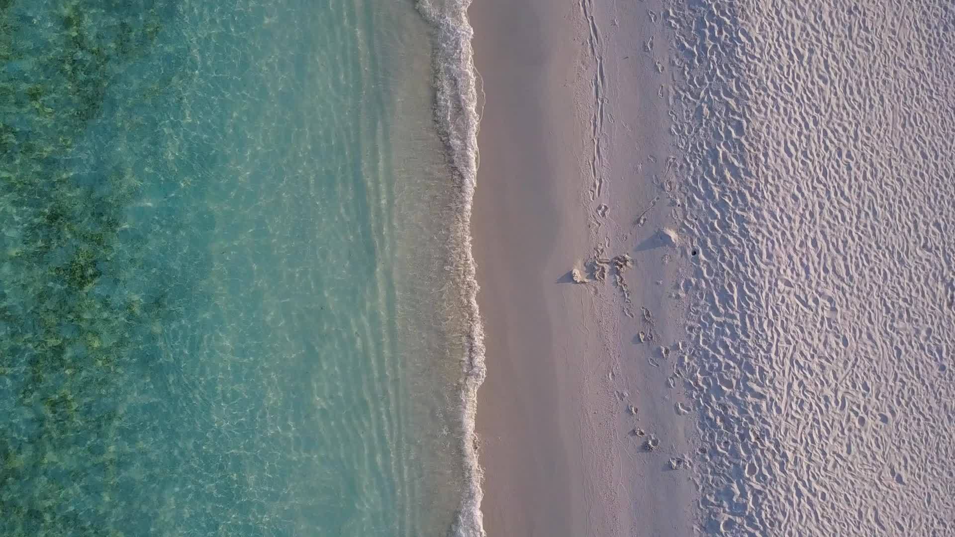 以清沙为背景的海平面蓝为背景在完美的海岸海滩上冒险视频的预览图