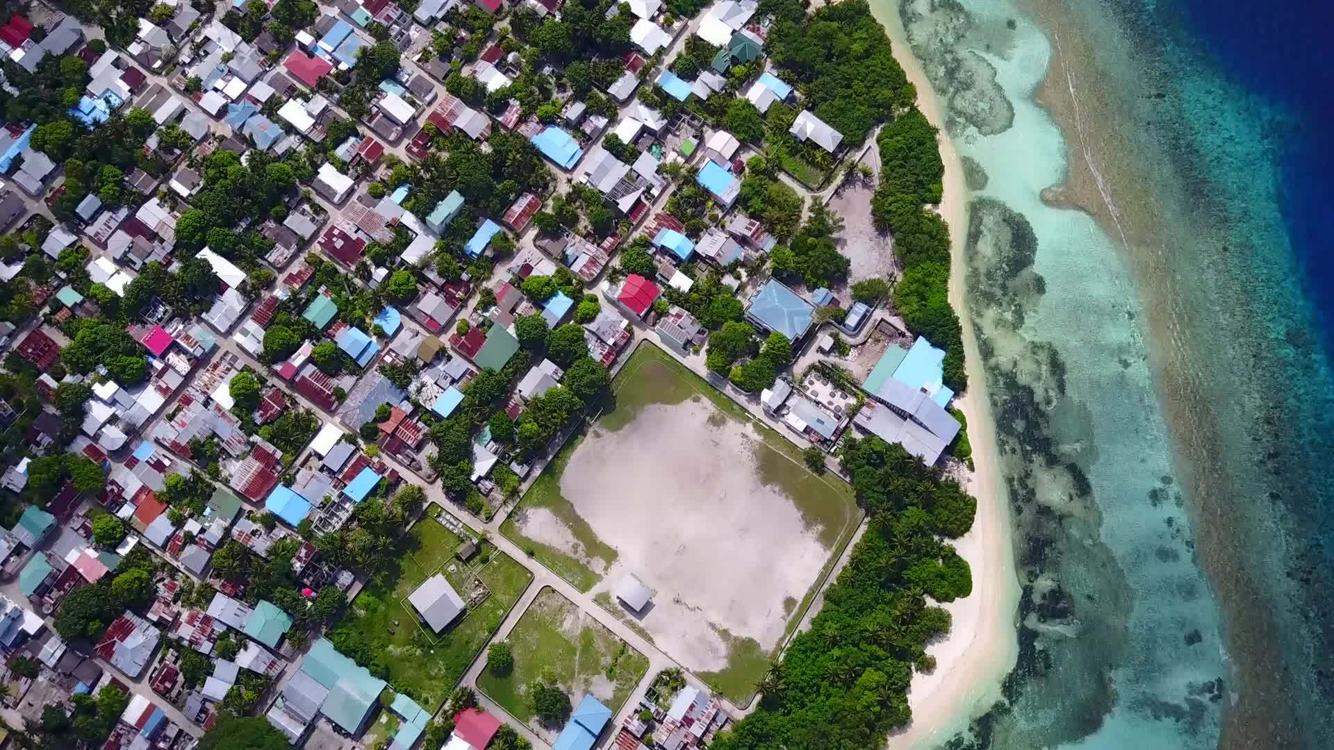 沿海海滩的野生生物是由白色沙滩底部的海蓝水喷出的视频的预览图