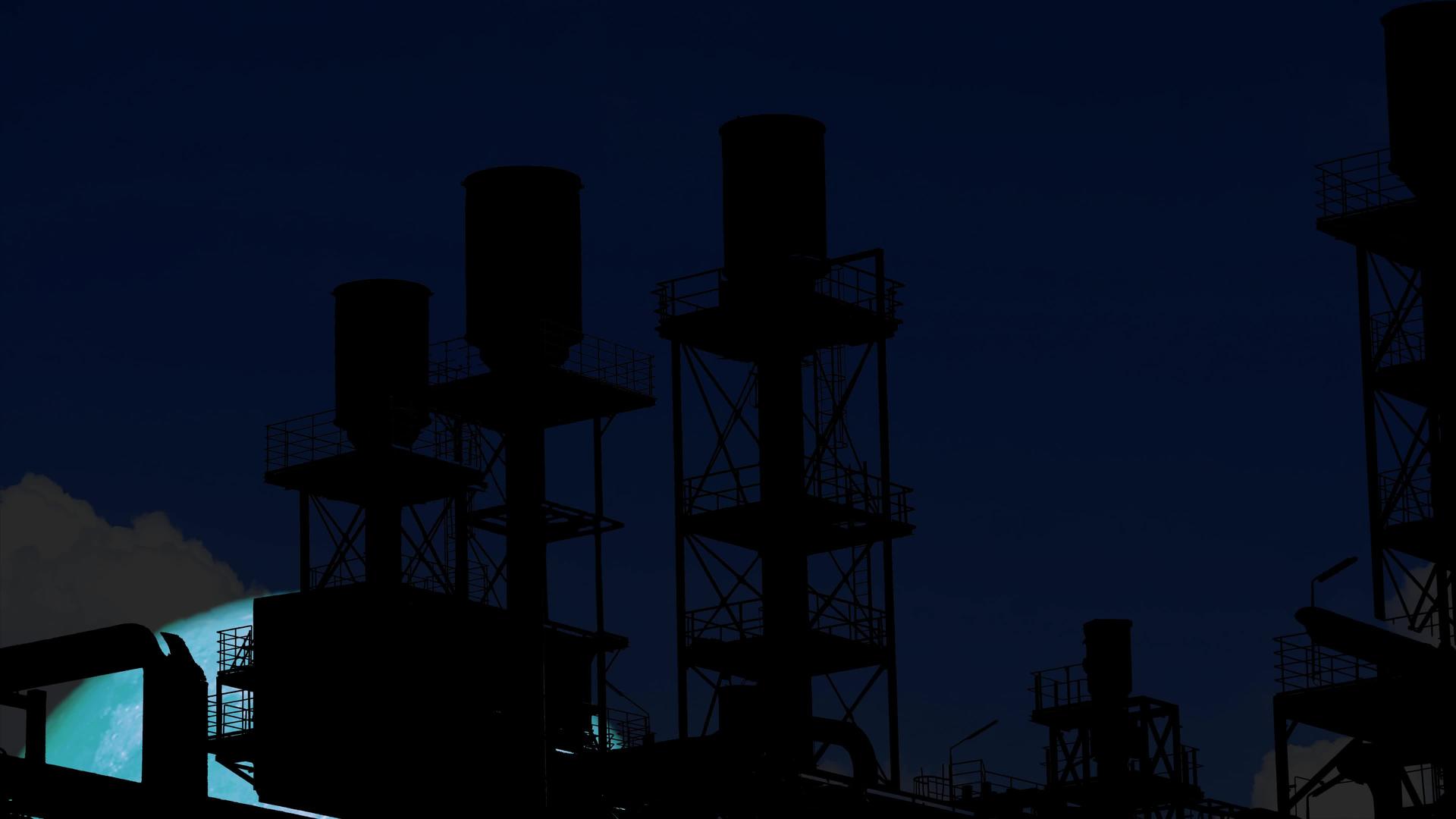 超级水月在夜空的轮光工业建筑中复活了1视频的预览图