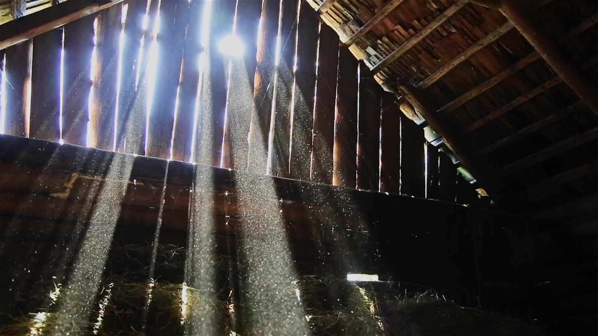 阳光穿透旧谷仓板的缝隙视频的预览图