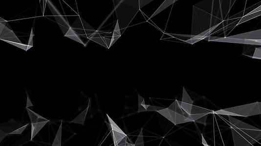黑色背景上的图形以黑色背景中运动复合颗粒的几何形状呈现视频的预览图