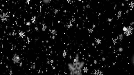 巨大的雪花在黑色背景下飞行视频的预览图