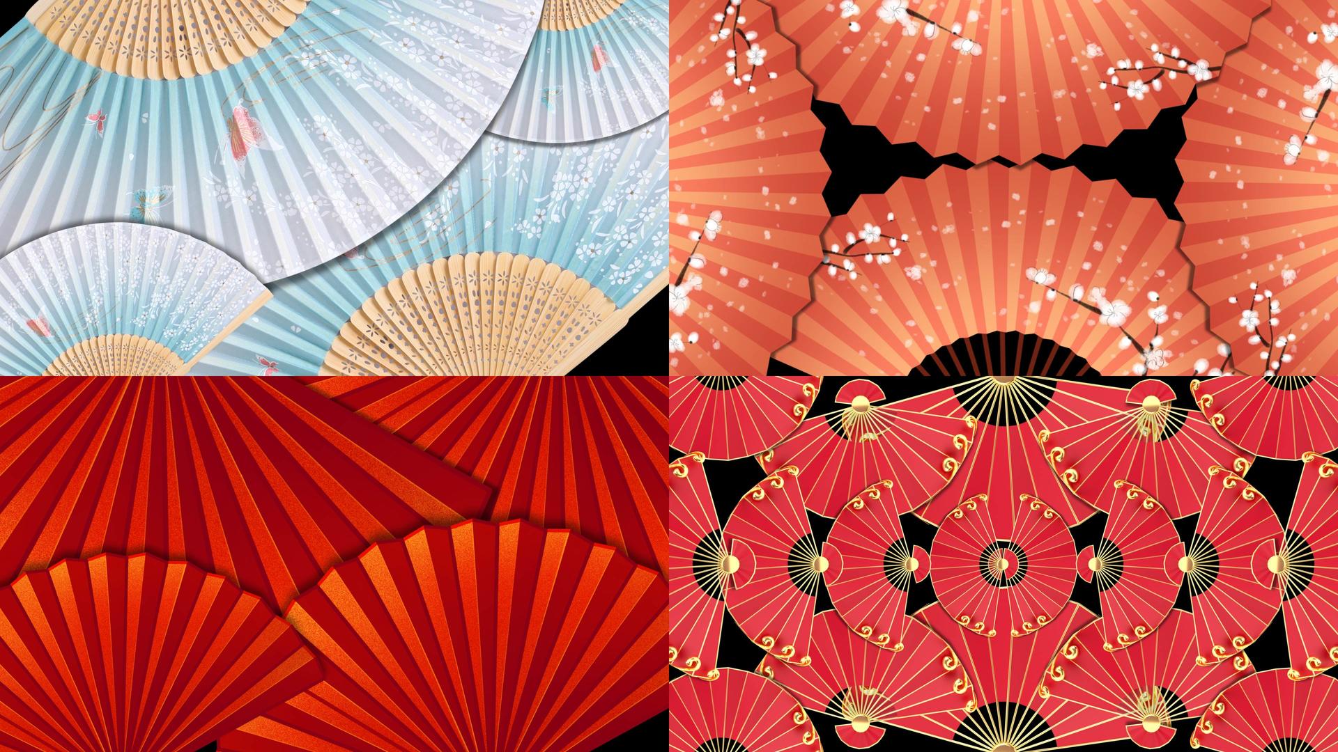 新年新年一组古风折扇动画转场动画视频的预览图