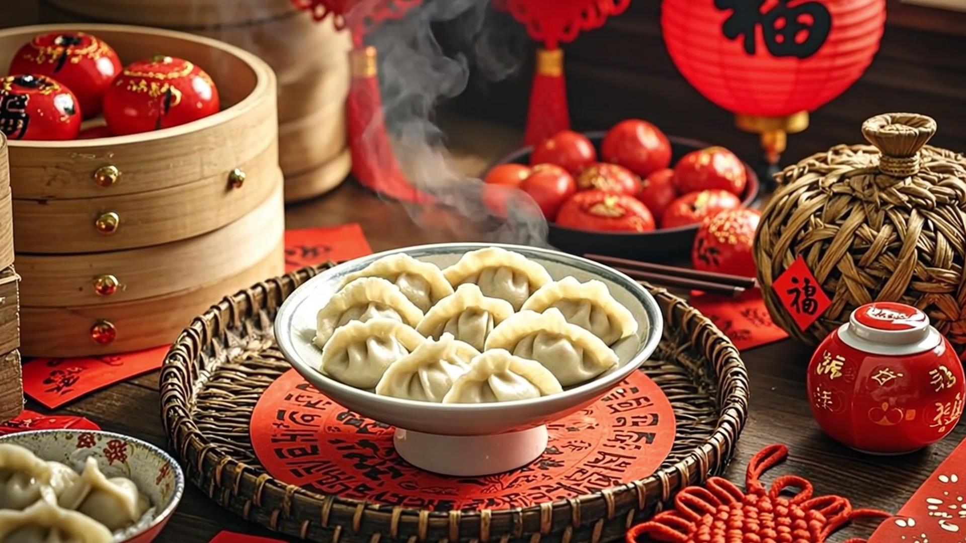 团圆饺子庆祝除夕饺子春节美食视频的预览图