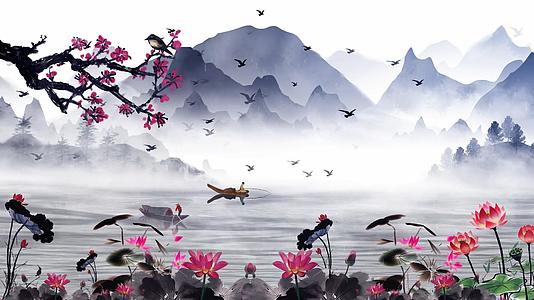 中国风水墨钓鱼背景视频的预览图
