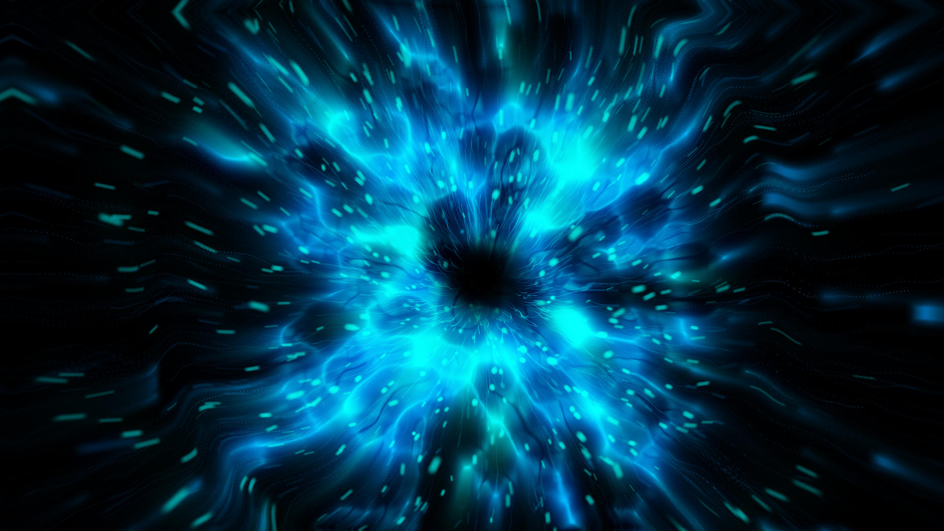 4K蓝色抽象粒子爆炸冲击波动画视频的预览图