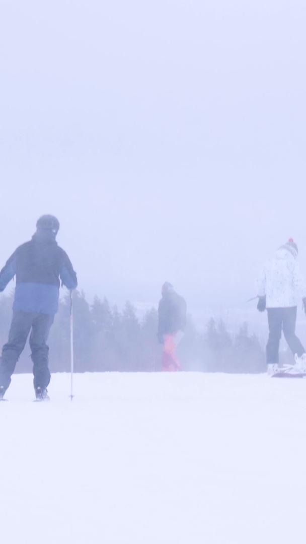 冬季暴风雪滑雪运动场双板滑雪者视频的预览图