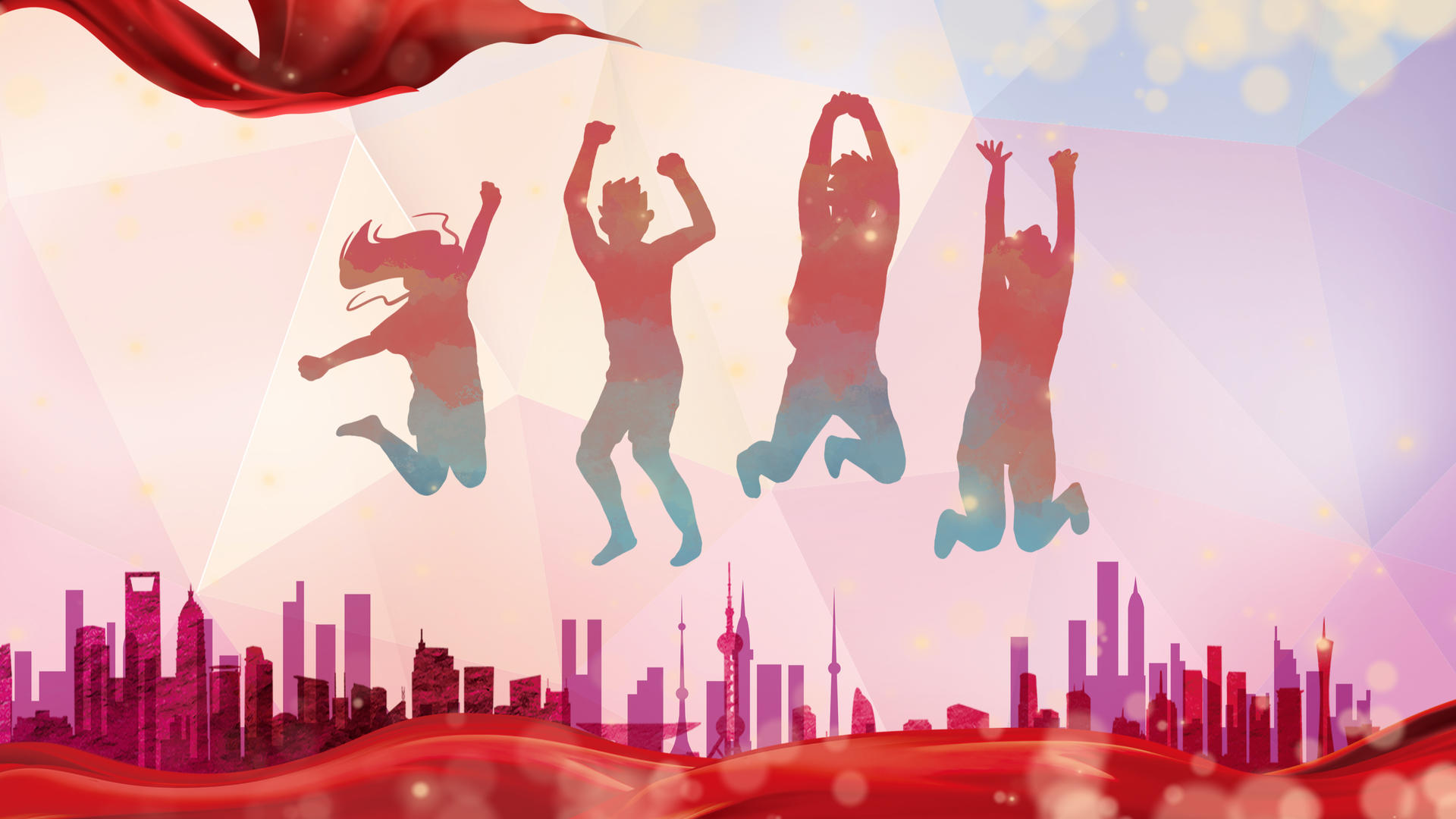 五四青年节大气红丝粒子动态背景视频视频的预览图
